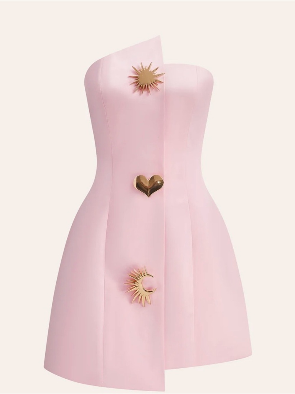 ✨COMMENSE✨Strapless Pink Mini Dress with Gold Sun & Heart Accents